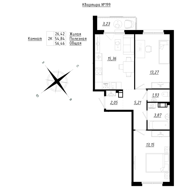 3 ккв (Евро) 56,5 м²