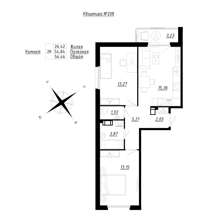 3 ккв (Евро) 56,9 м²