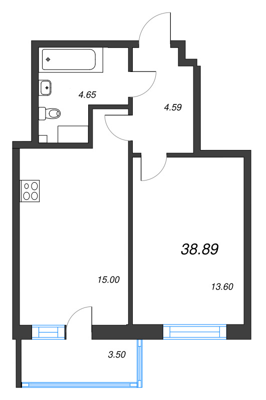 1 ккв 38,9 м²