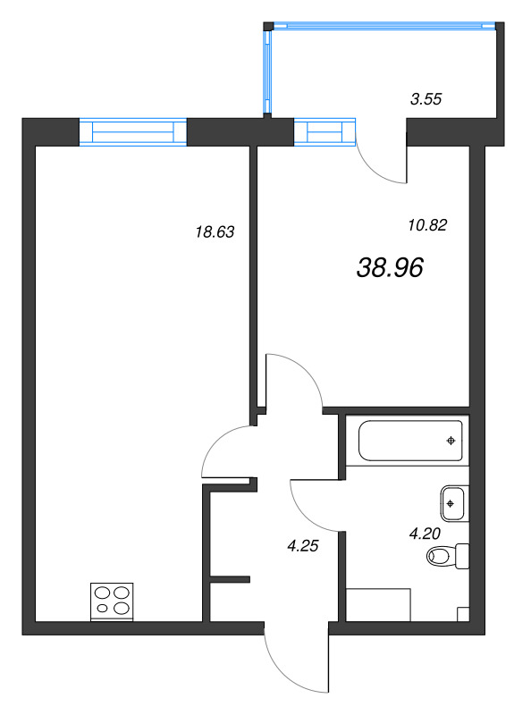 2 ккв (Евро) 39 м²