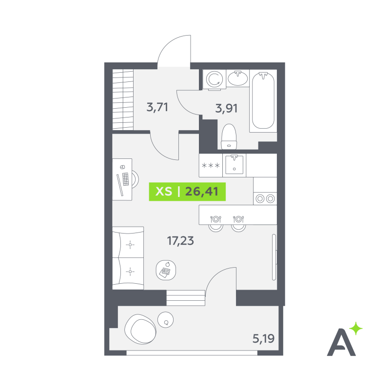 Студия 26,4 м²