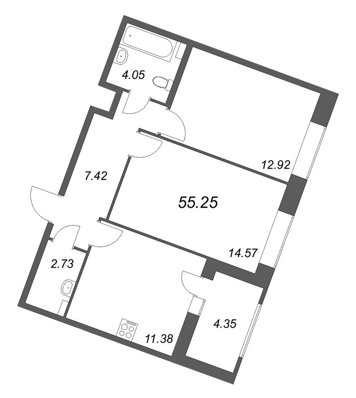 2 ккв 55,3 м²