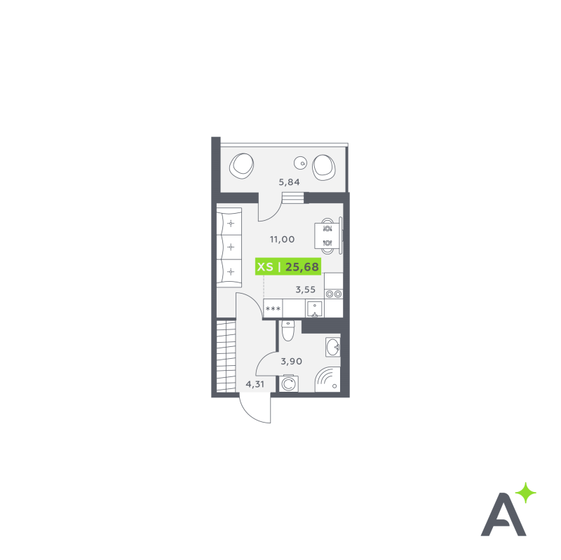 Студия 25,7 м²