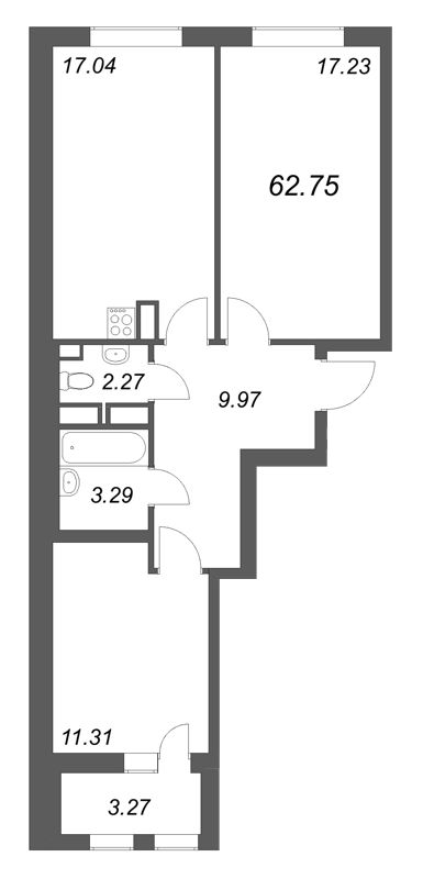 3 ккв (Евро) 62,8 м²
