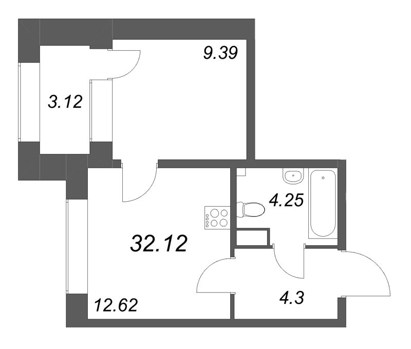 1 ккв 32,1 м²