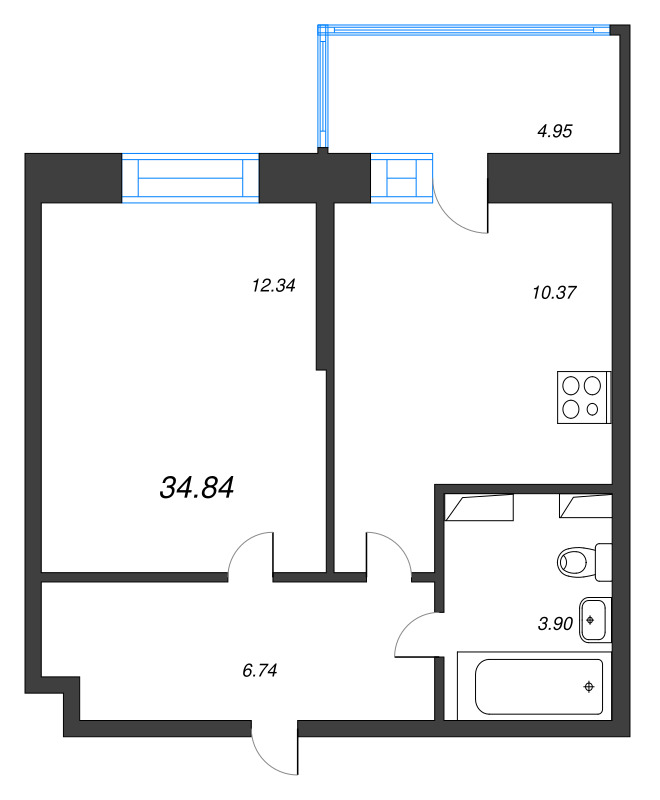 1 ккв 34,4 м²
