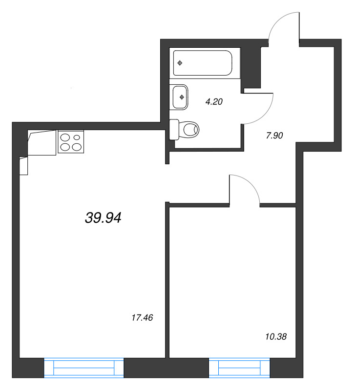 2 ккв (Евро) 39,9 м²