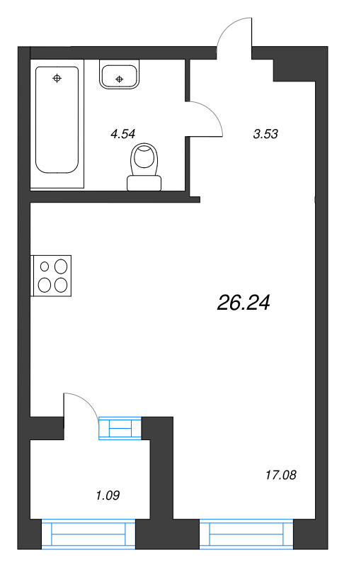 Студия 26,2 м²