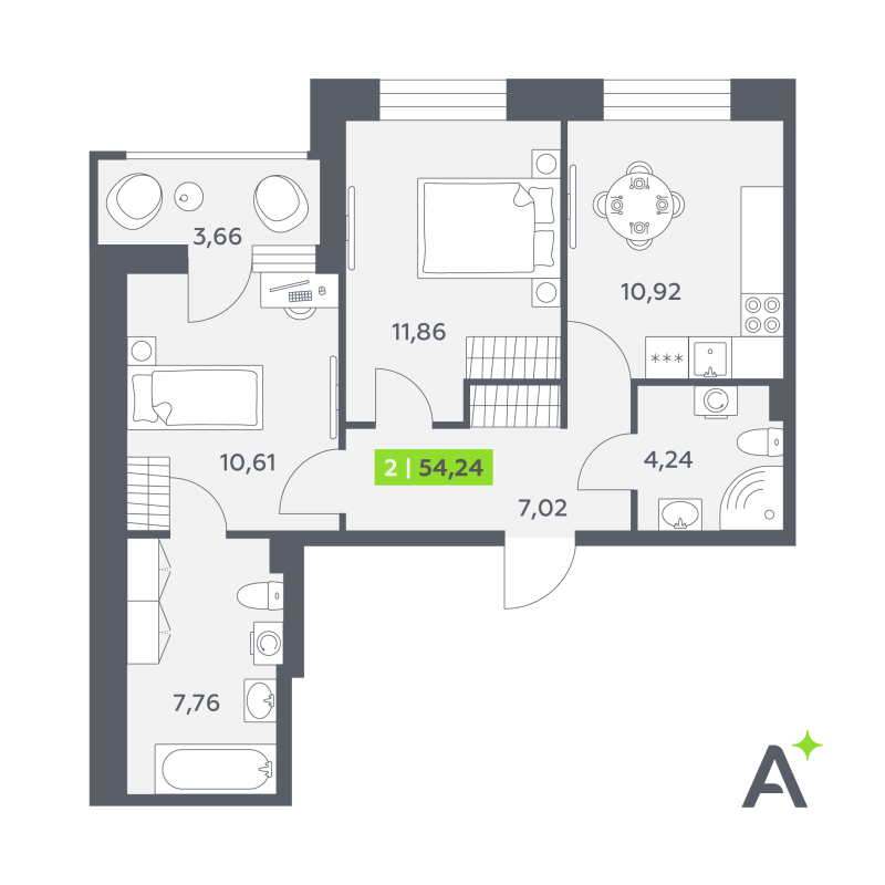 2 ккв 54,2 м²