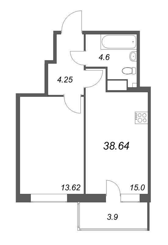 1 ккв 38,6 м²