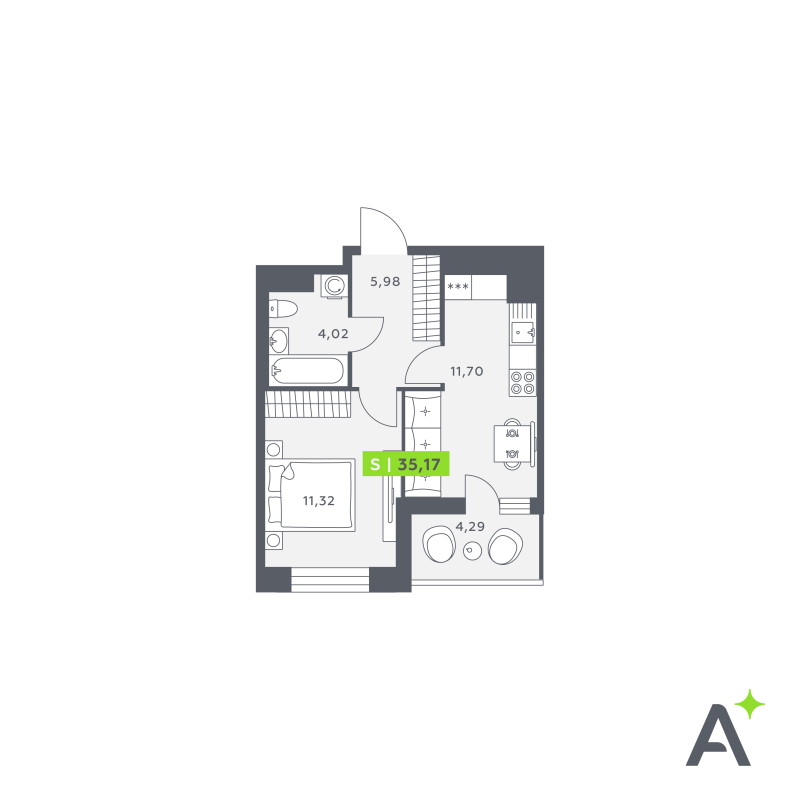 2 ккв (Евро) 35,5 м²