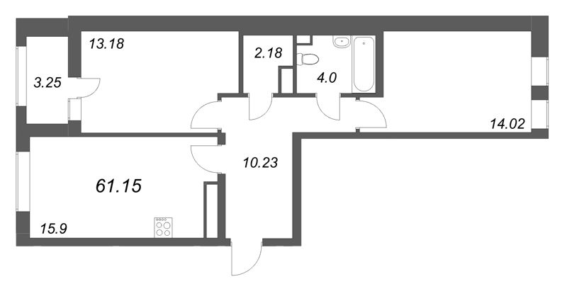 3 ккв (Евро) 61,2 м²
