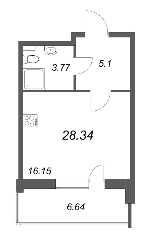 Студия 28,3 м²