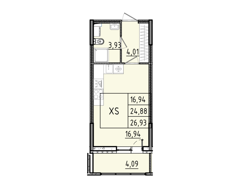 Студия 26,9 м²