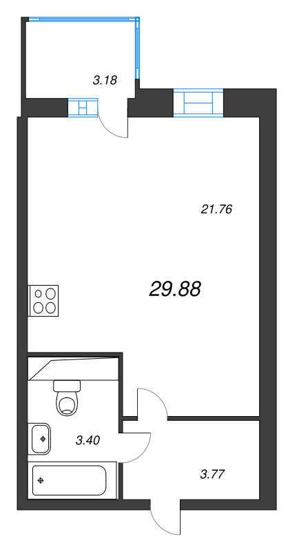 Студия 29,6 м²