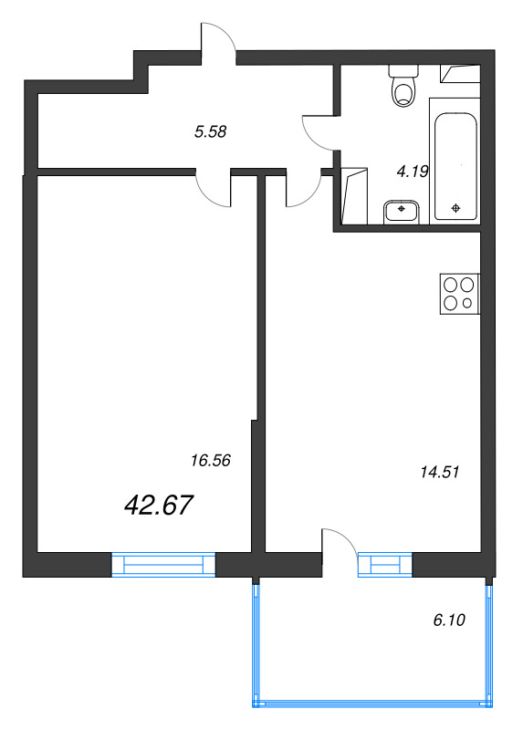 1 ккв 42,1 м²