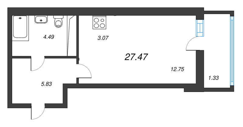 Студия 27,5 м²
