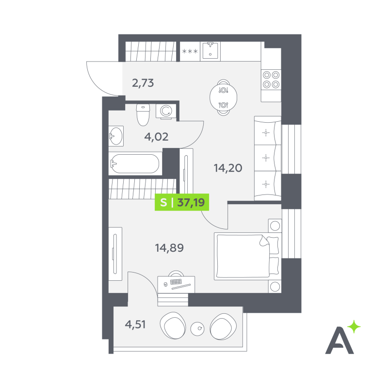 1 ккв 37,2 м²