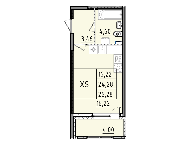 Студия 26,3 м²