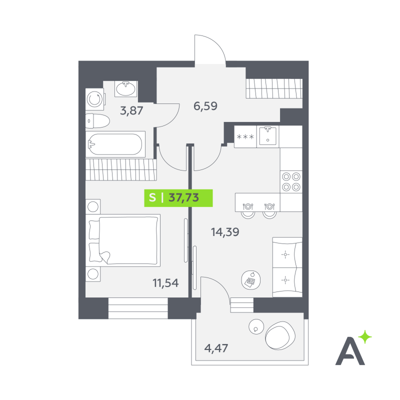 1 ккв 37,7 м²