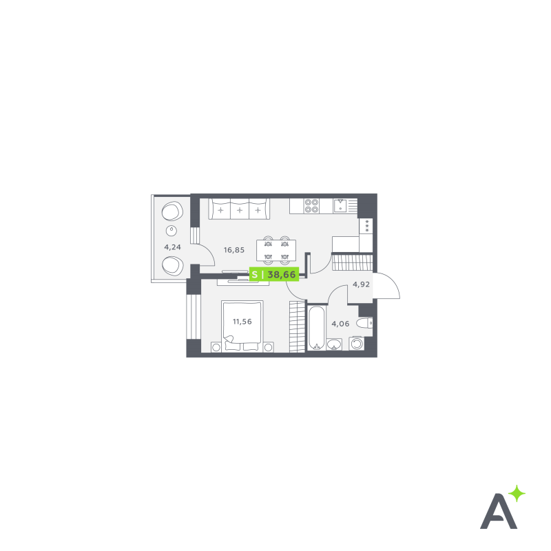 2 ккв (Евро) 38,6 м²