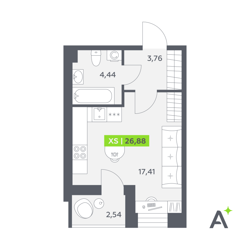 Студия 26,9 м²