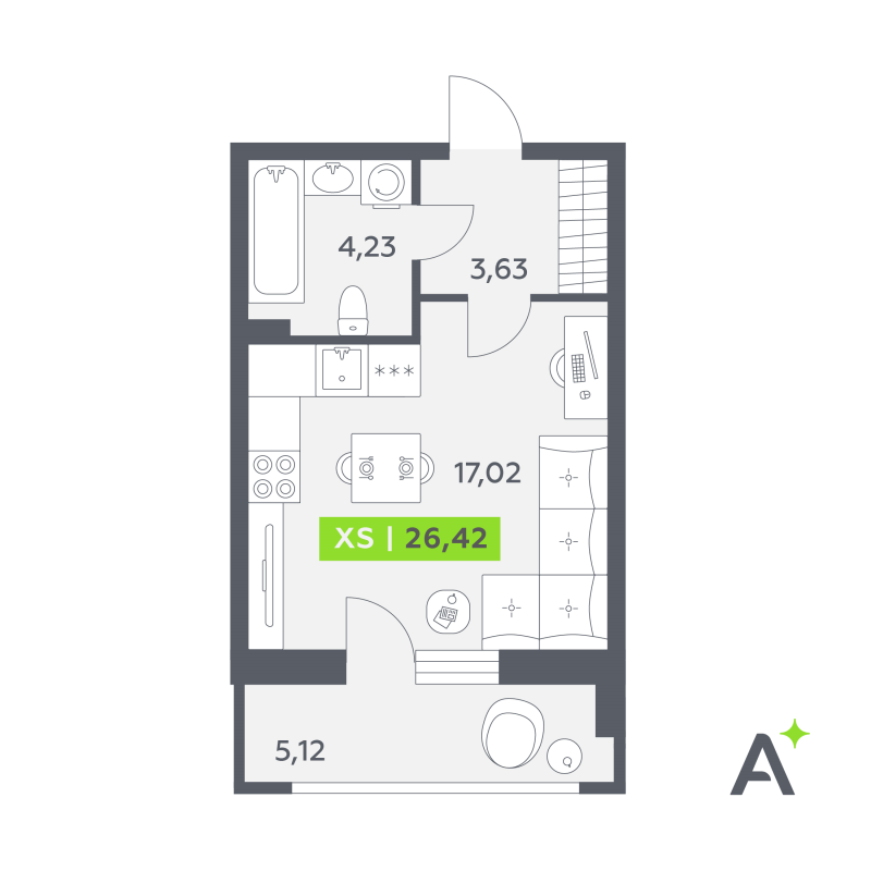 Студия 26,4 м²