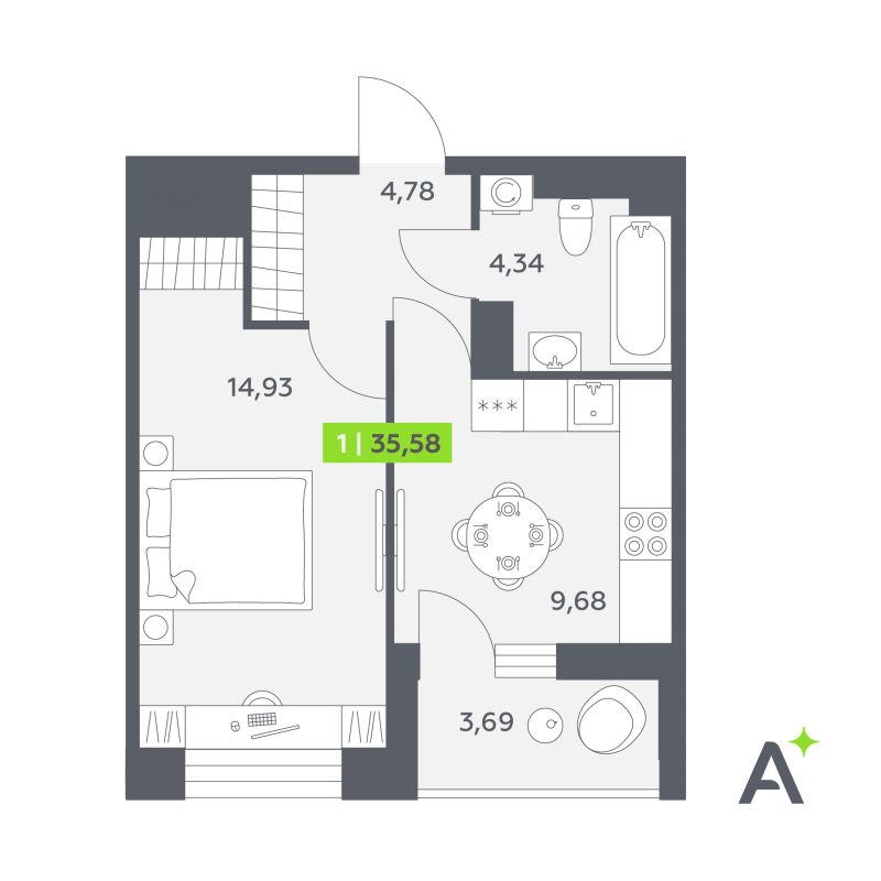 1 ккв 35,6 м²