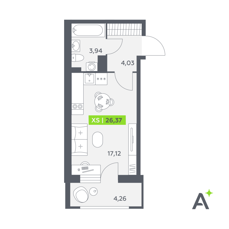 Студия 26,4 м²