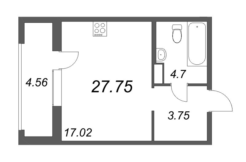 Студия 28,9 м²