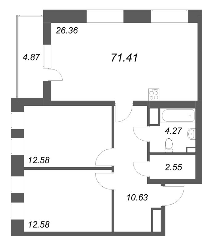 3 ккв (Евро) 71,4 м²