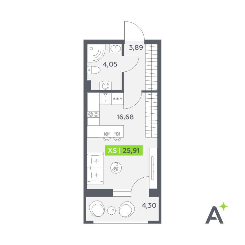 Студия 25,9 м²