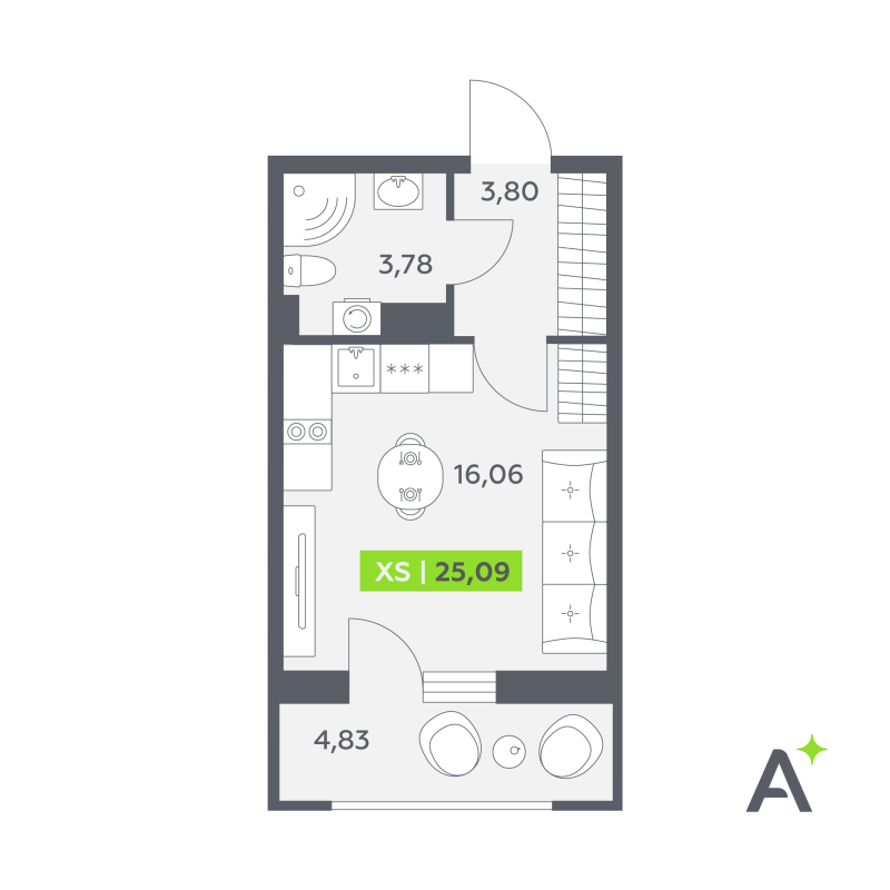 Студия 25,1 м²