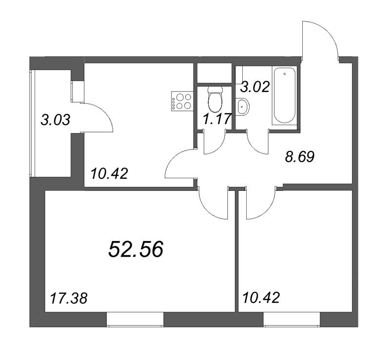 2 ккв 52,8 м²