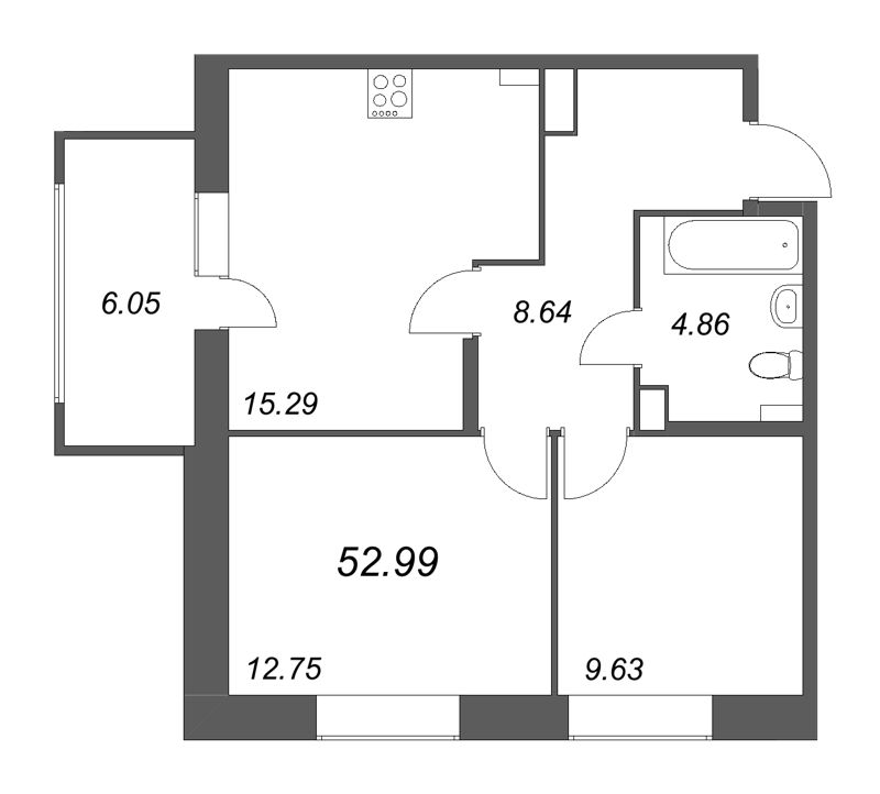 3 ккв (Евро) 53 м²