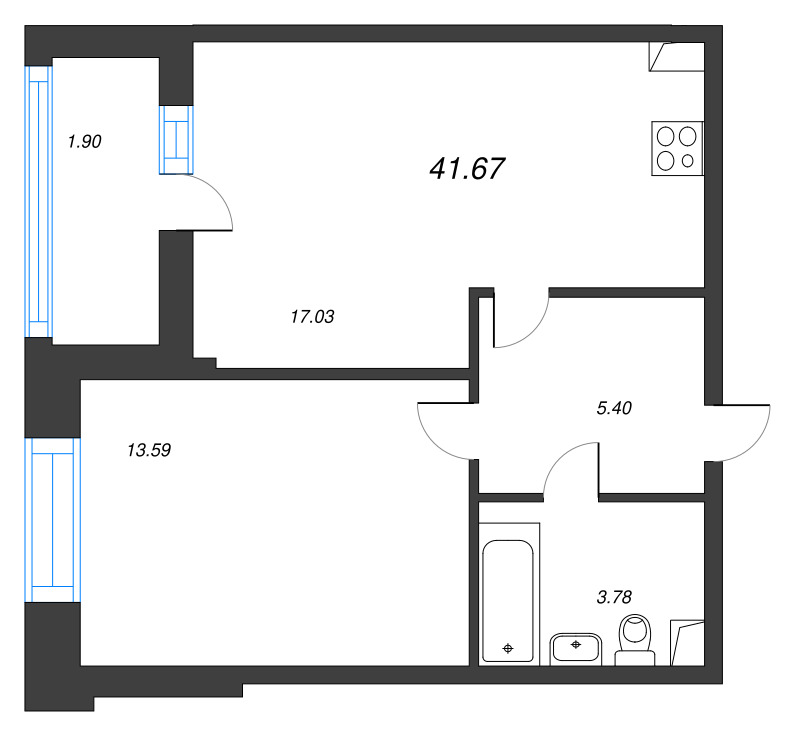 2 ккв (Евро) 41,7 м²
