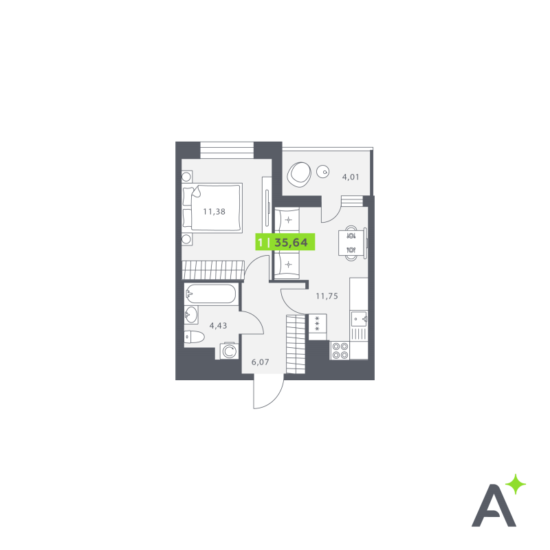 2 ккв (Евро) 35,8 м²