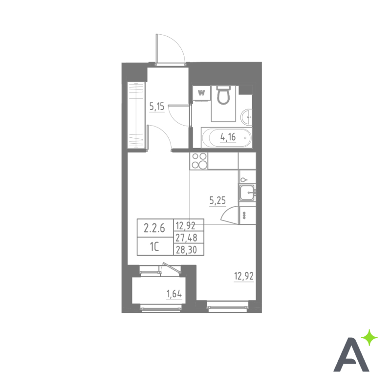 Студия 28,6 м²