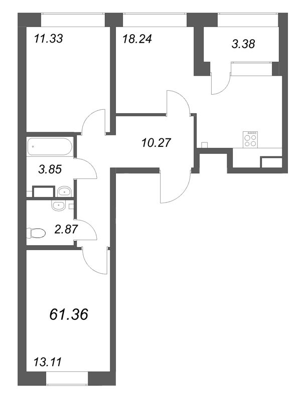 3 ккв (Евро) 61,4 м²