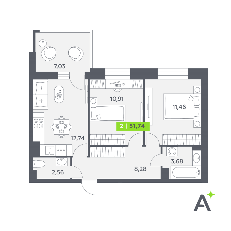 2 ккв 51,7 м²