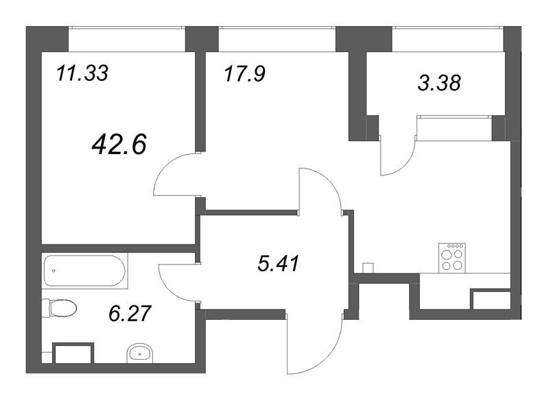 2 ккв (Евро) 42,6 м²