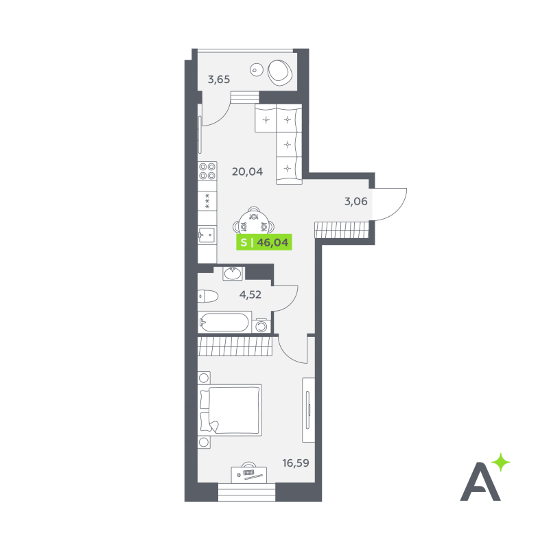 2 ккв (Евро) 46 м²
