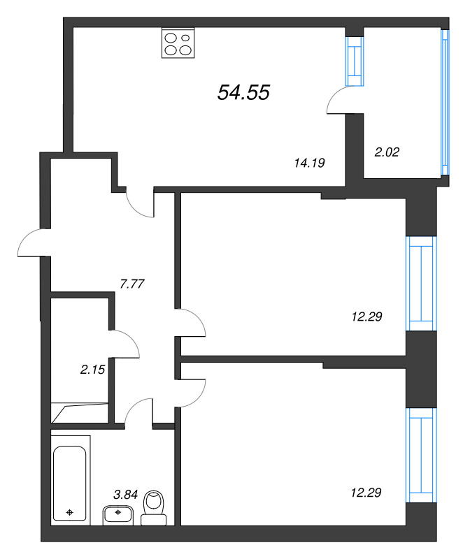2 ккв 54,6 м²