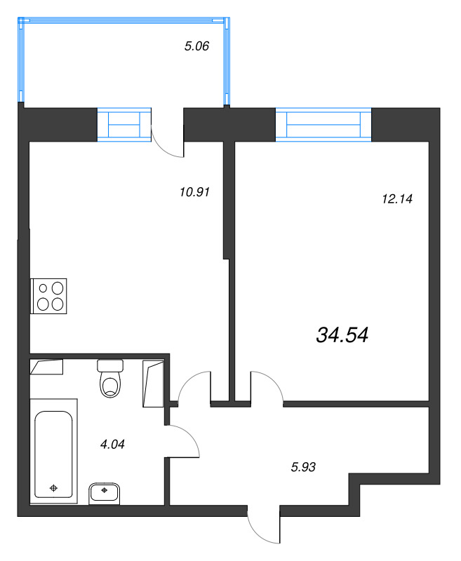 1 ккв 34,3 м²