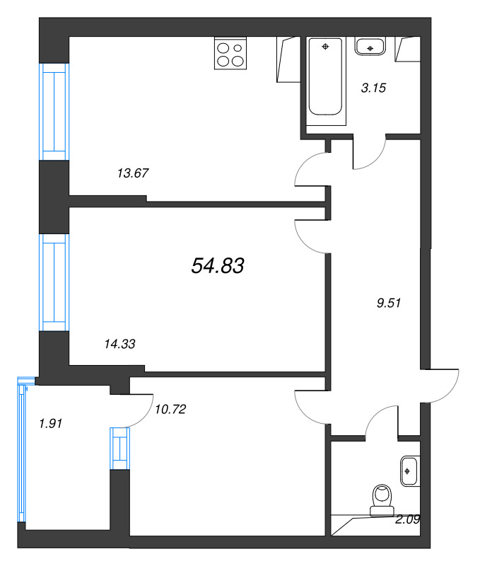 2 ккв 55,4 м²
