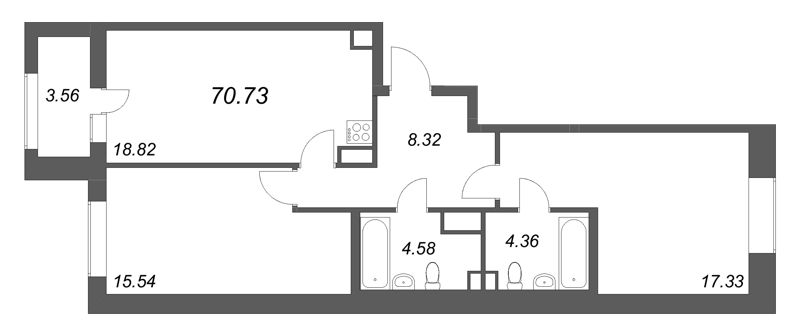 3 ккв (Евро) 70,7 м²