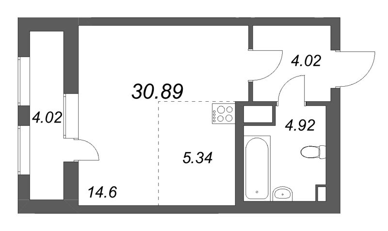 Студия 30,9 м²