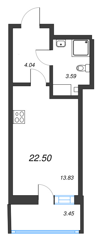 Студия 22,5 м²