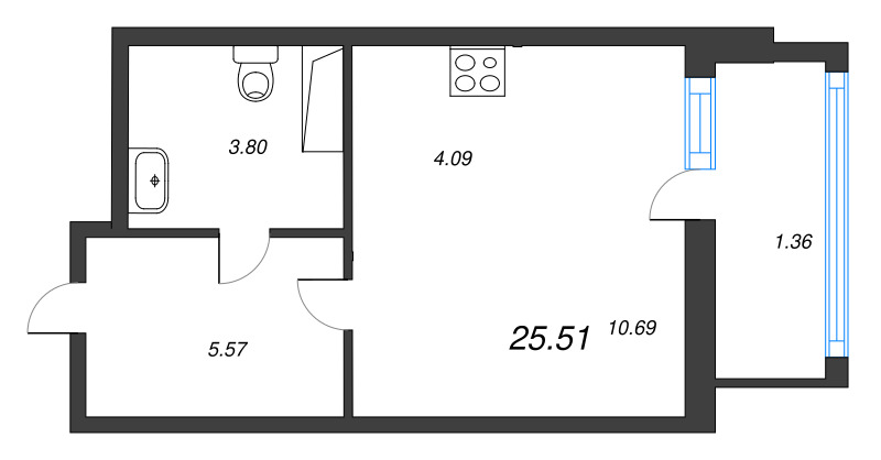 Студия 25,5 м²