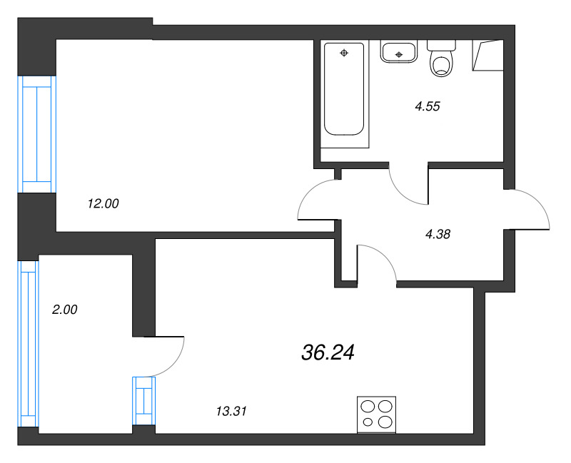 2 ккв (Евро) 36,2 м²